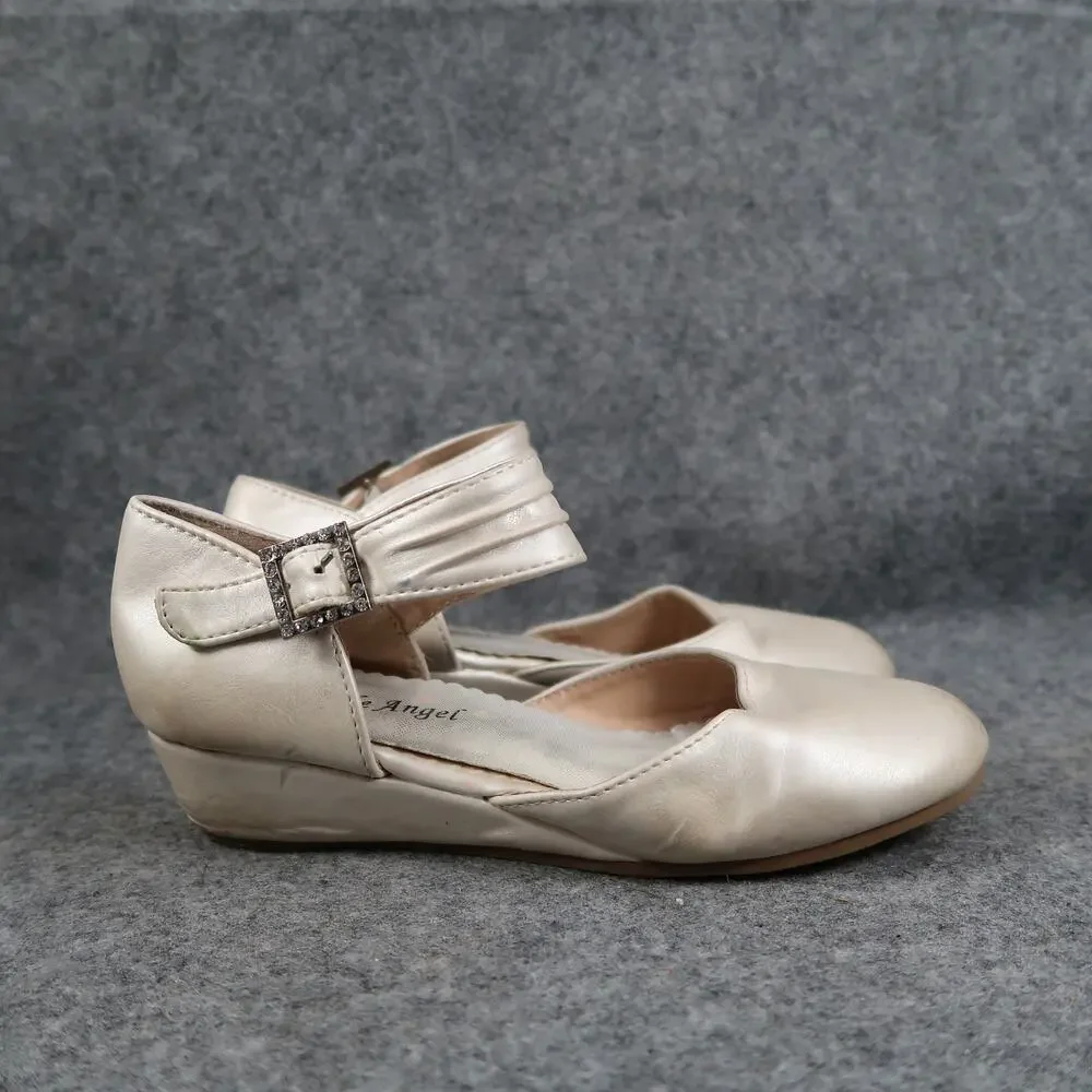 Little Angel Shoes Kids Girls 2 Dress Formal Low Wedge Heels Round Toe Buckle
